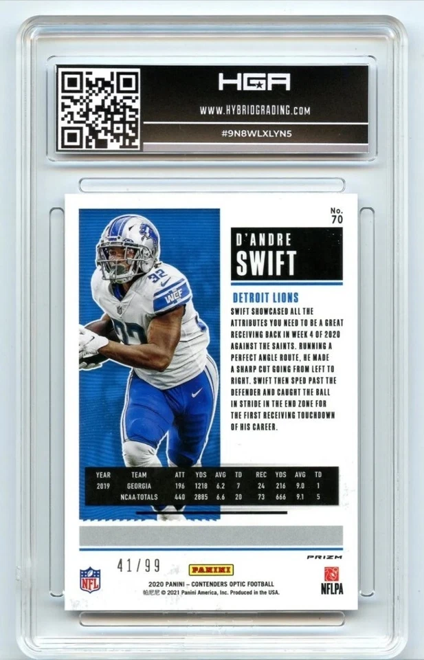 2020 Contenders Optic D'Andre Swift Rookie Ticket Blue Prizm HGA GEM-MINT🔥#/99 - Image 2 of 3