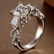 3Ct Princess Cut Diamond Three Stone Women Engagement Ring 14K White Gold Finish