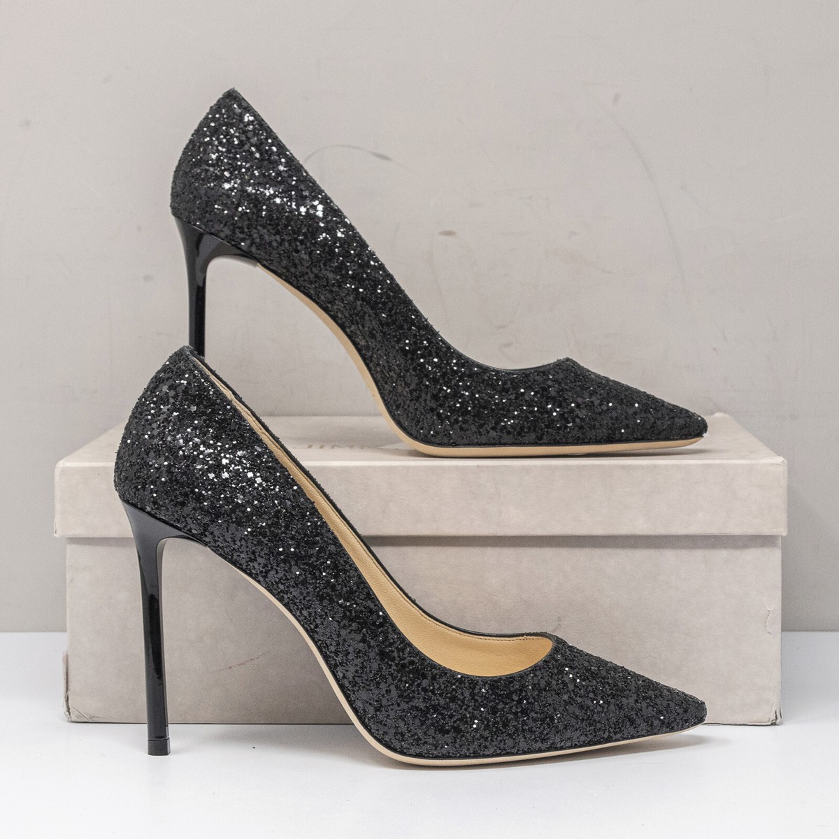 ジミーチュウ 36 ROMY100 プラチナムアイス Platinum Ice Dusty Glitter Pointy Toe Pumps | Romy 85