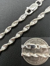 Real 925 Sterling Silver 2.5mm Loose Singapore Rope Chain Necklace Mens Ladies