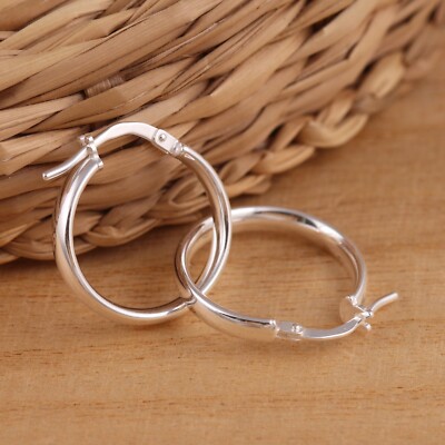 Massive 925 Sterlingsilber Einfach Huggie Hoop Ohrringe 19 mm Durchmesser Geschenkbox