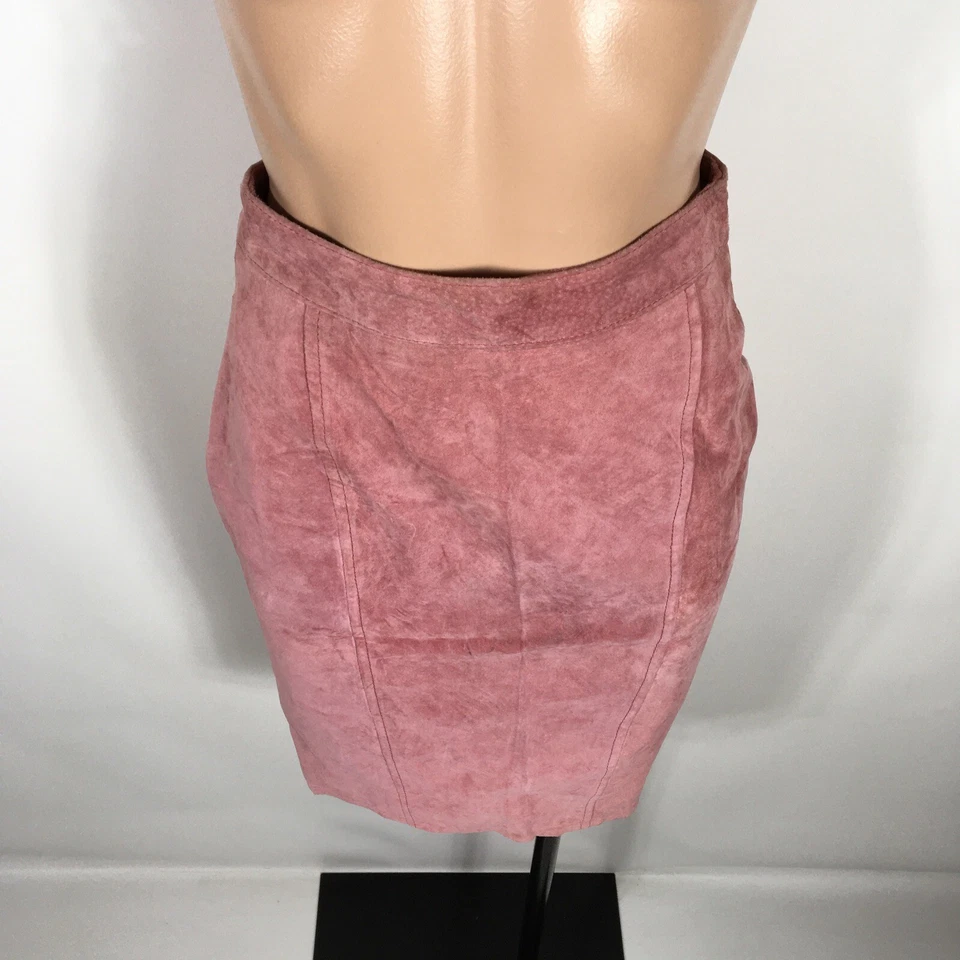 CHIA PINK Suede LEATHER BACK ZIPPER SLIT SEAMED PENCIL SKIRT SZ 2 VTG 90s y2k - Image 2 of 4