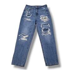 American Eagle Mom Straight Jeans Womens 4 Distressed Ripped High Rise