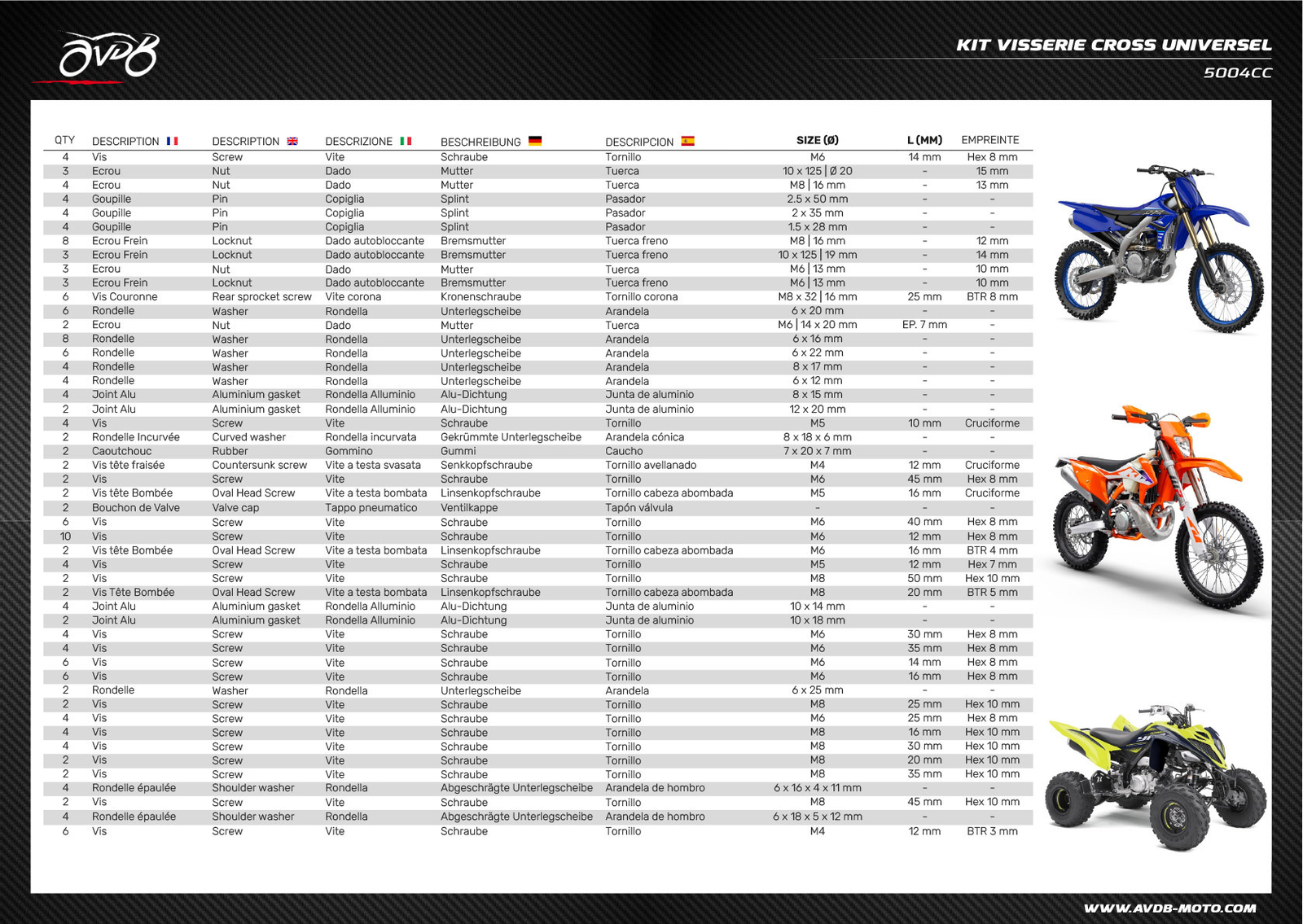 Visserie pour Husaberg FE 600 résout les pertes de pièces sur les motos 1999-05