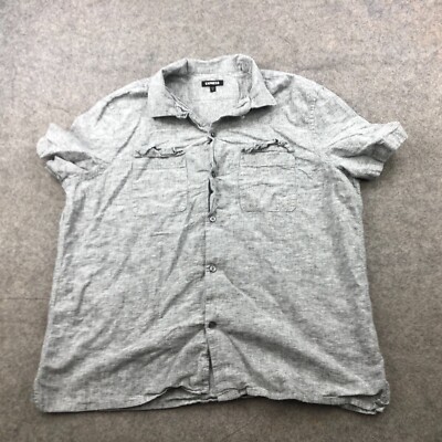 Express Shirt Mens XL Gray Short Sleeve Linen Blend Loop Collar Camp