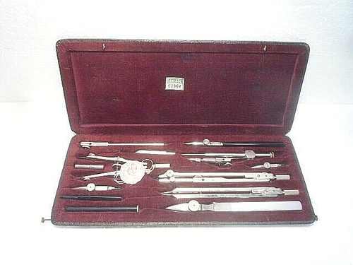 GREAT ANTIQUE LIECO COMPASSES DRAFTING SET 1930s RARE