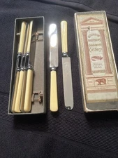 Six Yellow Bakelite Atkinson Brothers Cutlery Makers Sheffield Bear Trademark 