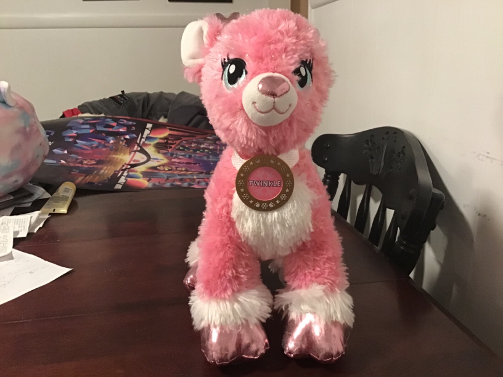2017 Build A Bear 14” Pink Twinkle Reindeer BAB Stuffed Plush Metallic Glitter