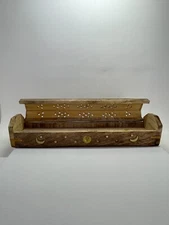 Moon & Star Incense Burner - Wooden Box with Storage and Ash Emptier