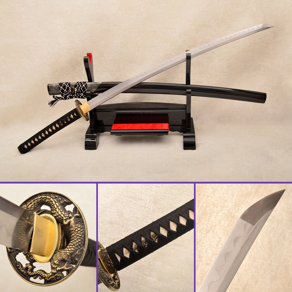 Obsidian Storm Katana Sword: 1060 Folded Steel w/ Bo-Hi