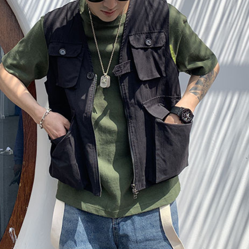 Men Cargo Vest Casual Multi Pockets Sleeveless Waistcoat Jacket Gilet Top Summer