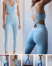 Free People Movement Back It Up Jumpsuit in Mediterranean Lt Blue Sz Large NWOT