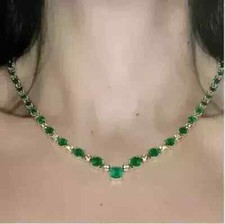 15Ct Round Lab Created Emerald Diamond Tennis Necklace 14K Yellow Gold Plated