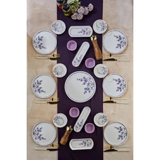 Sakura Flower Lilac Luxury 21-Piece 6-Person Breakfast Set, Elegant Tableware