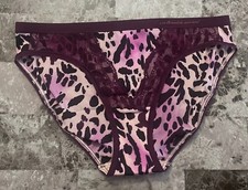 VICTORIA'S SECRET M PURPLE SMOOTH THIN LEOPARD LACE VINTAGE RARE BIKINI PANTIES