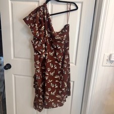 Women's Soncy Dress Size 3 (22-24)Brown Floral One Shoulder