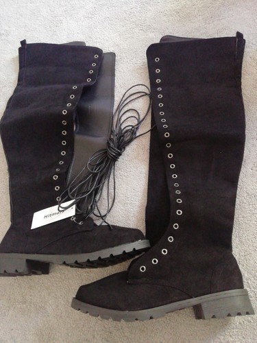 EU 40 UK 7 Largo Negro Imitación Gamuza Sobre la Rodilla Botas (hitmars?) |  eBay