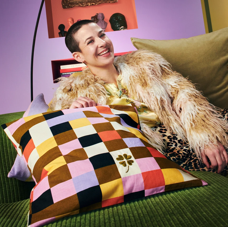 IKEA MAVINN Pillow Cushion cover, check pattern multicolour, 20 x 20" 50x50 cm - Image 3 of 4