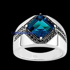 Natural  London Blue topaz & Spinel Gemstones 925 Sterling Silver Men Ring #C664