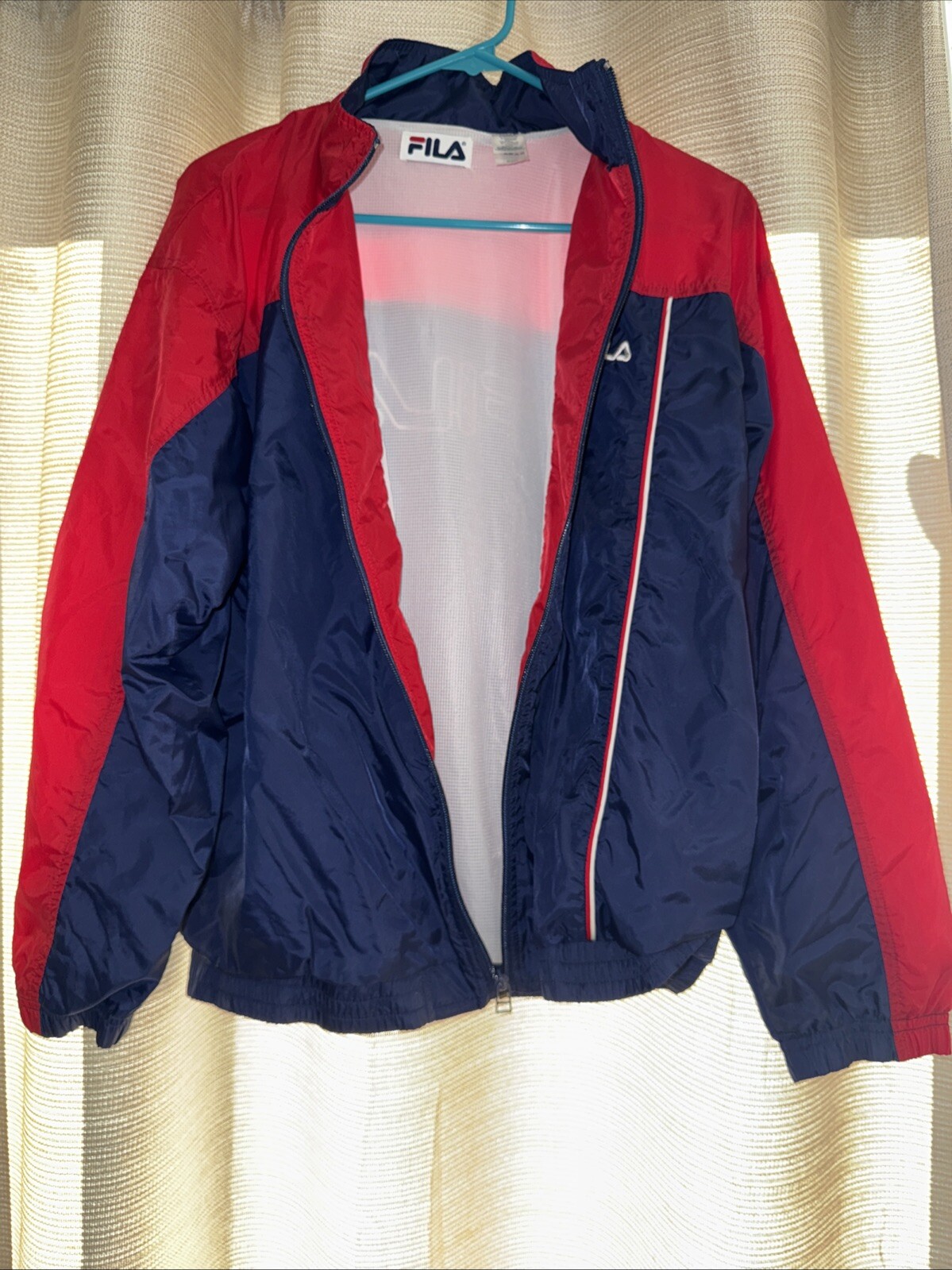 Giacca a vento vintage anni 90 Fila pista uomo XL rosso blu dente di squalo made USA