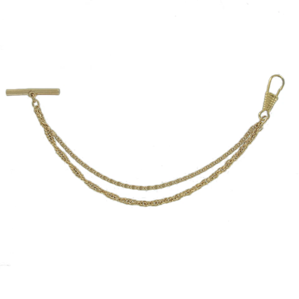 Cadena de reloj de cuerda con clip de bolsillo doble tono dorado hecho en EE. UU. 7" Foto 4 de 4