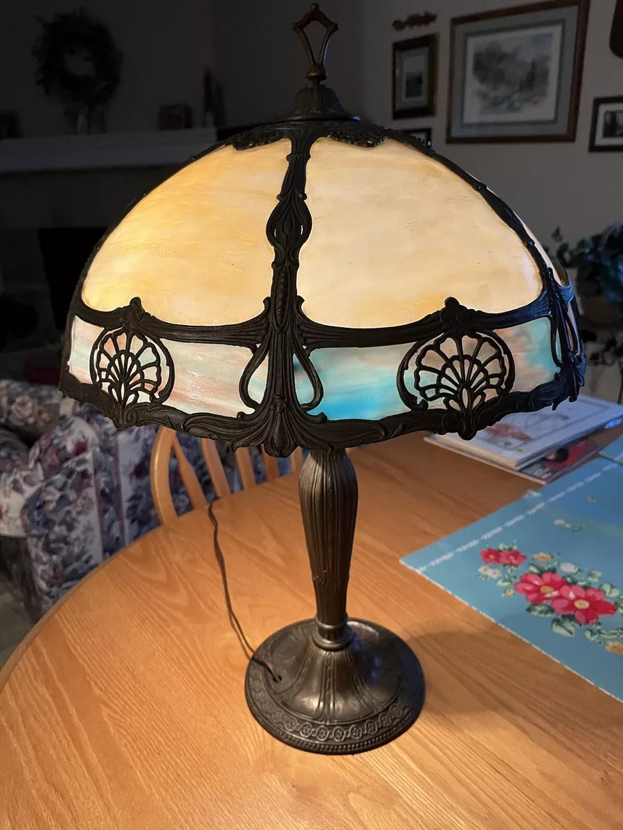 Antique Art Nouveau Slag Glass Table Lamp