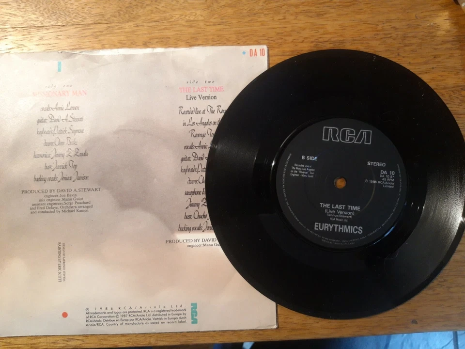 EURYTHMICS MISSIONARY MAN 45 RPM VINYL SINGLE 1987 - Image 2 of 2