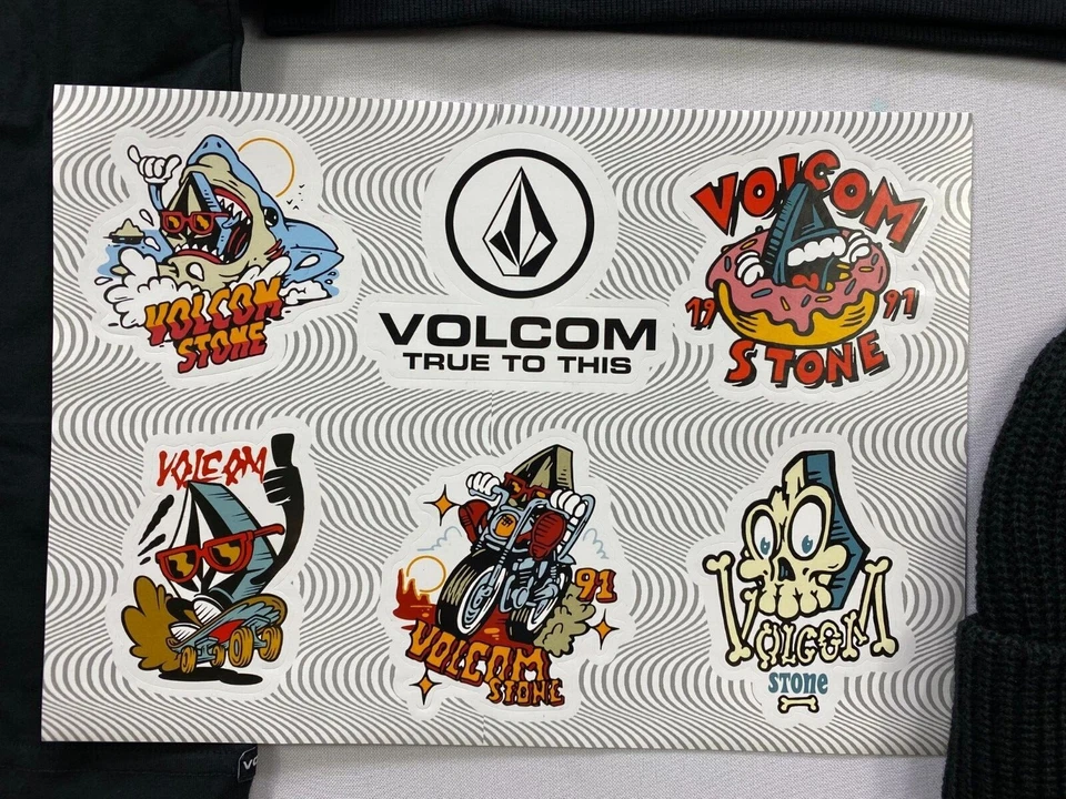 Boy's Youth Volcom Frickin Gift Set Hoodie T-Shirt Beanie Sticker Sheet Socks  - Image 2 of 4