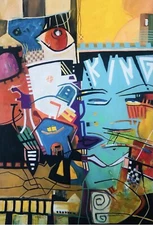 Original Acrylic painting on rolled canvas signed. Unframed. Size: 25”X38”