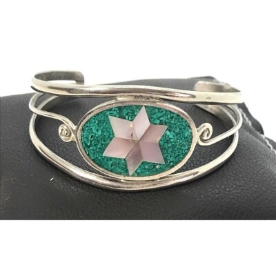 Mexican Alpaca Silver Mother of Pearl/Abalone Star David Cuff Bracelet
