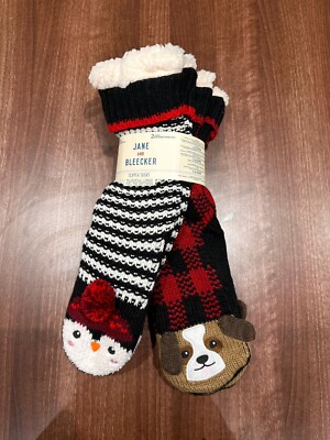 Jane Bleecker Women’s Plushfill Lined Knit Non Skid Slipper Socks  Pairs UK