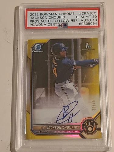 2022 Bowman Chrome Jackson Chourio 1st Auto Yellow Refractor /75 PSA 10 AUTO 10!