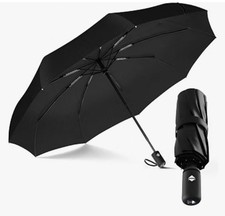 Folding Automatic Travel Umbrella One-Button Lightweight Packable Solid Black