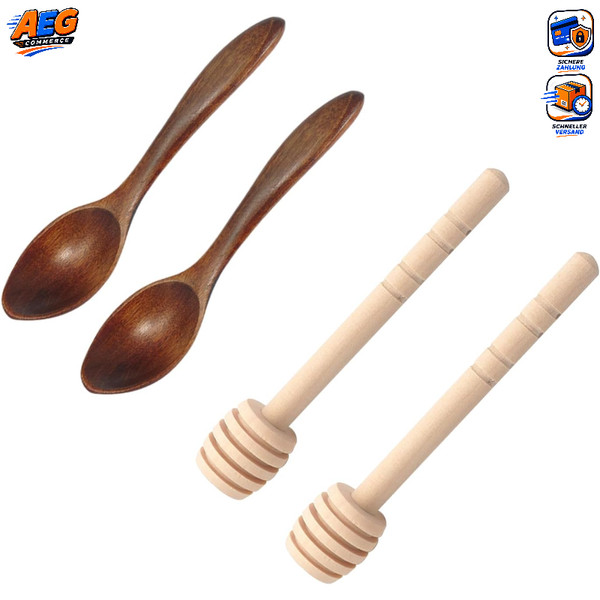 HoniglöFfel Holz 4 StüCk RüHrstäBchen Honigheber Honigspirale Braun 2+2-image
