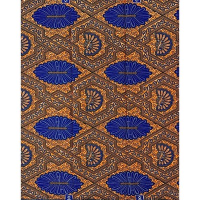 African Fabric/ Ankara - Orange, Blue  Who Know, No Dey Lost' Design, 1 YARD