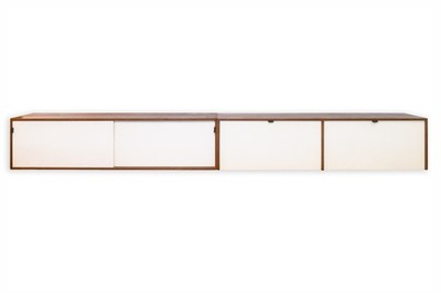 Pair of Vintage 1960s Florence Knoll Floating Credenzas Walnut & White Laminate