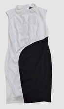 Halston Women Black White Colorblock Mock-Neck Sheath Dress Size 14