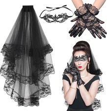 Halloween Black Lace Veil, Costume Weddingg Veil with Comb Gloves...
