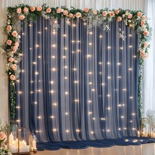 10x10 FT Navy Blue Tulle Backdrop Curtain Lights String Sheer Photo Drapes