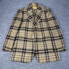 Vintage Johnny Carson Suit Mens 40 Beige Plaid Wool 3 Piece 34x30 Flare 70s