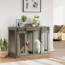 PawHut Modern Dog Crate End Table With Divider Panel, Dog Kennel Grey