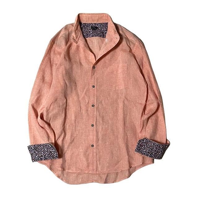 Paul Smith Hemp Linen BD Oxford Shirt Extra Small Floral Pattern Salmon Pink