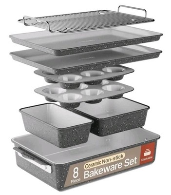 Bakken Swiss 8-Piece Ceramic Non-Stick Bakeware Set, Sheet, Muffin, Roaster