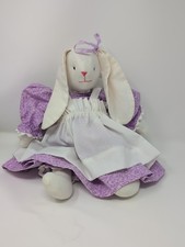 Handmade Cloth Bunny Rabbit Rag Doll PurpleDress Lace Apron Large Stuffed Easter