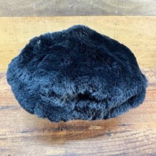 Vintage Tam Beret Hat Faux Fur Black Satin Lined Adjustable USA Union Made