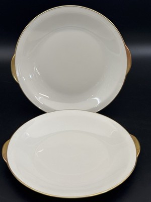 2 Eschenbach Bavaria Germany Ivory Gilded Gold Trim Round Handled Serving Dish