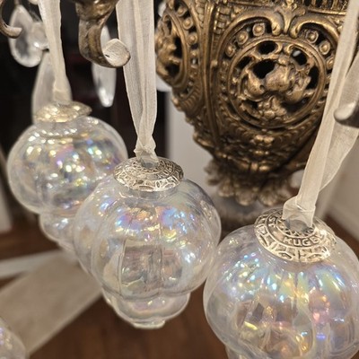 Nine Matching Clear Irridescent Glass Midwest Kugels Large Fabulous!