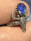 Sterling Silver Bull Skull Women’s Ring With Blue Opal Stone — photo 2