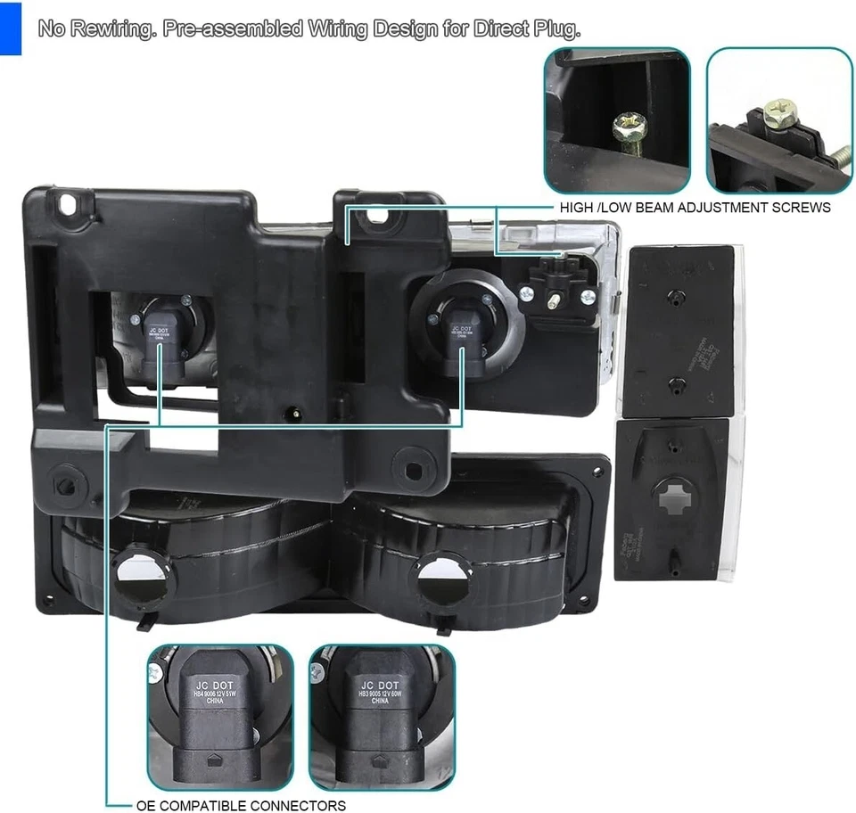 Комплект черных угловых фар бампера фар для Chevy C/K C10 1500 2500 1988-1993 годов выпуска - Изображение 4 из 4