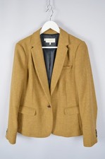 Womens Hobbs Moon Tweed British Wool Mustard Blazer Jacket Size US12 EU42 UK16